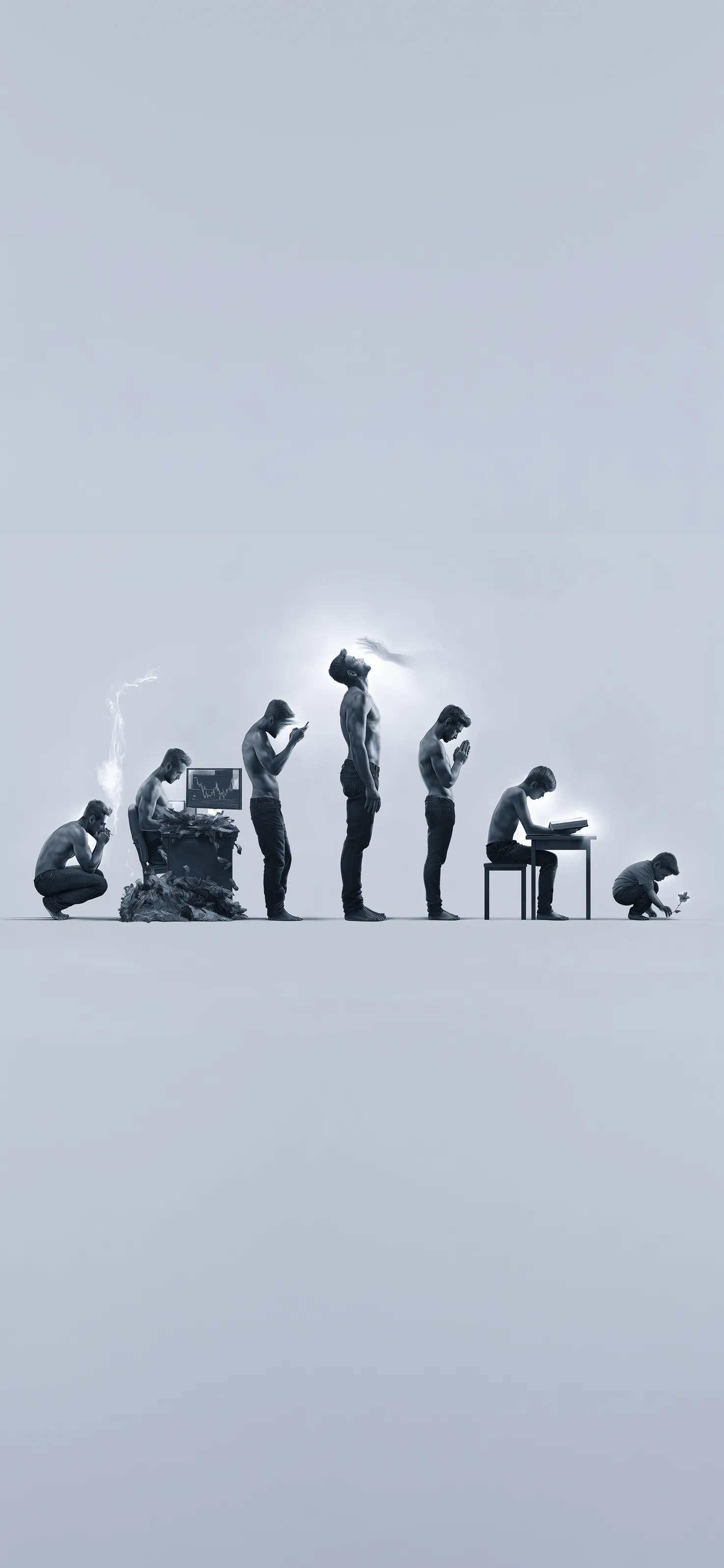 Return to Eden 33 — a progression of human figures depicting humanity's journey from despair back to innocence and the Kingdom of God